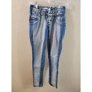 Gogo Star Women's Blue Light Wash Low Rise Zip Fly Skinny Denim Jeans Size 3